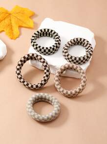 5/10个装多功能格子加厚发圈，发饰，马尾辫，发绳，发圈，头饰橡皮筋 - 彩色 - 查看 6