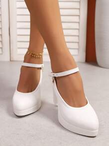 Damen sexy High Heels Schuhe mit Schnallenverschluss und dickem Absatz, Lederobermaterial, modische Party-/Hochzeitsschuhe für Frühling/Sommer