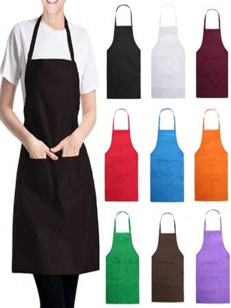 1pc Polyester Apron For Women,Simple Style Black Apron With Pockets, Thickened Waist Apron, Fashion Housework Kitchen Household Workwear, Kitchen Supplies