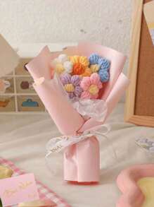 Handmade Crochet Flower Bouquet,Ideal Gift For Mother,Friends,Birthday And Anniversary,Home Table Wedding Party Gardening Decoration Crochet Flower Bouquet ,Handmade Gift ,Creative Woven Flowers ,Puffy Small Bouquet , Floral Decoration ,Gift ,Home Decoration