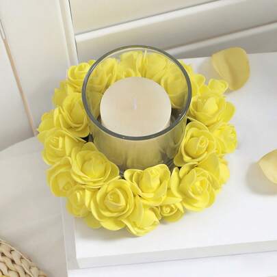 1PC 6 Inch(H) Mini Simulation Rose Wreath Home Wedding Birthday Party Table Top Candle Ring Decoration Gifts Graduation