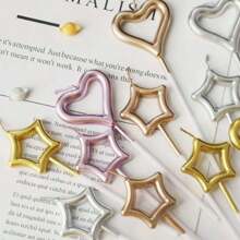 3支装心形星形生日派对蛋糕蜡烛装饰，简约风格生日蜡烛，高品质，适用于生日蛋糕、烘焙甜点、面包、烛光晚餐、生日、派对、婚礼、节日、情人节、母亲节等场合。