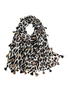 FADZOYLE 1pc Chic Leopard Floral Printed Boho Scarf Fashion Fringed Large Shawl And Wraps All Season Spring For Women Hijab Head Wrap Bandana Beach Cover Up Sarong Turbans Soft Lightweight Scarves Fall Winter Daily Use Travel Gift - Printed Scarf - View 10