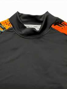 男士泳衣游泳T恤沙滩防护泳装防晒衣夏季长袖冲浪潜水泳衣冲浪防晒衣 - 橘色 - 查看 4