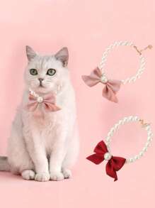 1 件宠物猫仿珍珠项链，可爱仿珍珠领结项圈，适合狗和猫 - 彩色 - 查看 4