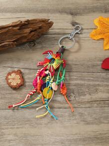 Handmade Natural Coconut Shell With Thick Rope Turtle Pattern Keychain, Minimalist And Versatile