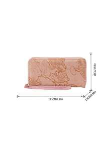 Flower Print Long Wallet For Women - New 2025 Fashion Ladies Large Capacity Zipper Coin Purse With Multiple Card Slots Wristlet Wallet Mini Wallet Purse Wallet Wristlet Wallet - Apricot - View 5