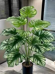 1pc 18-Head Artificial Potted Plant With Large Turtle Back Leaves, Home Decor, Indoor/Outdoor Garden, Wedding Venue, Mother's Day, Easter Decoration