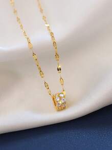 1 件铜镀锆石幸运轮吊坠项链，适合女性日常佩戴和纪念礼物 - 金黃色 - 查看 6