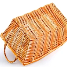 6 Pcs Poly Wicker Bread Basket With Handle, 14 Inch Rectangular Imitation Rattan Fruit Storage Baskets - Stackable Empty Gift Basket For Vegetables, Food Serving, Display, Outdoor, Orange - Brown - View 3