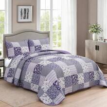 3 Pieces Purple Plaid FloralQueen King California King Size Reversible Bedspread Coverlet Set Soft Microfiber Bedding Set Pillowcase,For Wedding Items,Valentines Day Home Bed Room Decor,Mothers Day Gift,All Season - Purple Plaid Floral - 查看 3