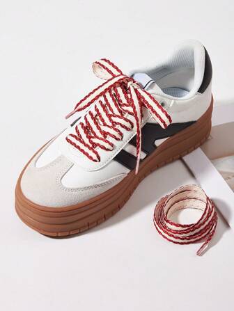 1双120厘米时尚双色扭结鞋带，适用于平底鞋、休闲鞋、运动鞋，鞋类配件，仅含鞋带（不含鞋子）