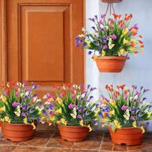 Flores artificiales resistentes a los rayos UV para exteriores, flores falsas de lirio de Cala para colgar en macetas, ventanas, porche, decoración del hogar y jardín (Colores surtidos, 8 piezas)
