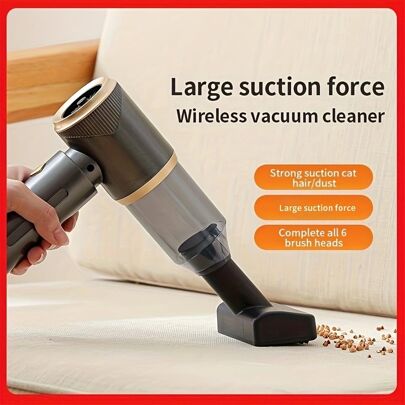 Mini Cordless Handheld Vacuum Cleaner, Car Vacuum Cleaner, Rechargeable, 3-In-1 Design With Vacuum, Blower And Manual Pump Functions, Powerful Suction, Cleaning Assistant