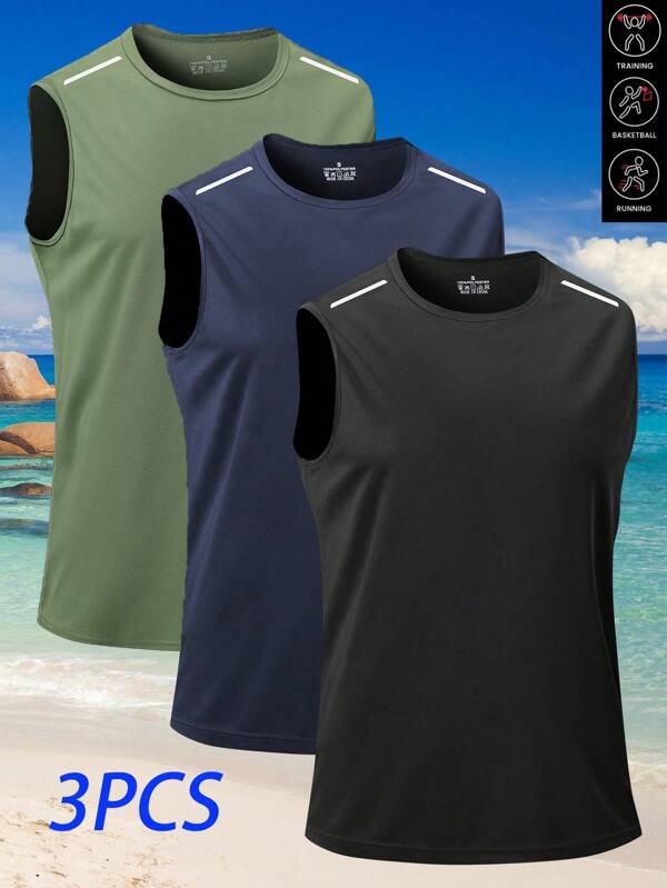 3pcs/Pack Men's Summer Sports Tank Top, Casual Outdoor Sleeveless T-Shirt