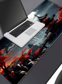 Japanse Wind Tafelmat Volle Maan Tafelmat Zwart En Rood Muismat Game Muismat Uitgebreid Toetsenbord Mat Laptop Muis Toetsenbord Mat Geschikt Voor Bureau Decoratie