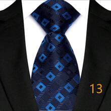 GOADAFOO Luxury 8CM Men Necktie Orange Brown Color Paisley Dot Plaid Floral Ties For Man Groom Jacquard Woven Neck Tie For Business Wedding Party - Navy - View 24