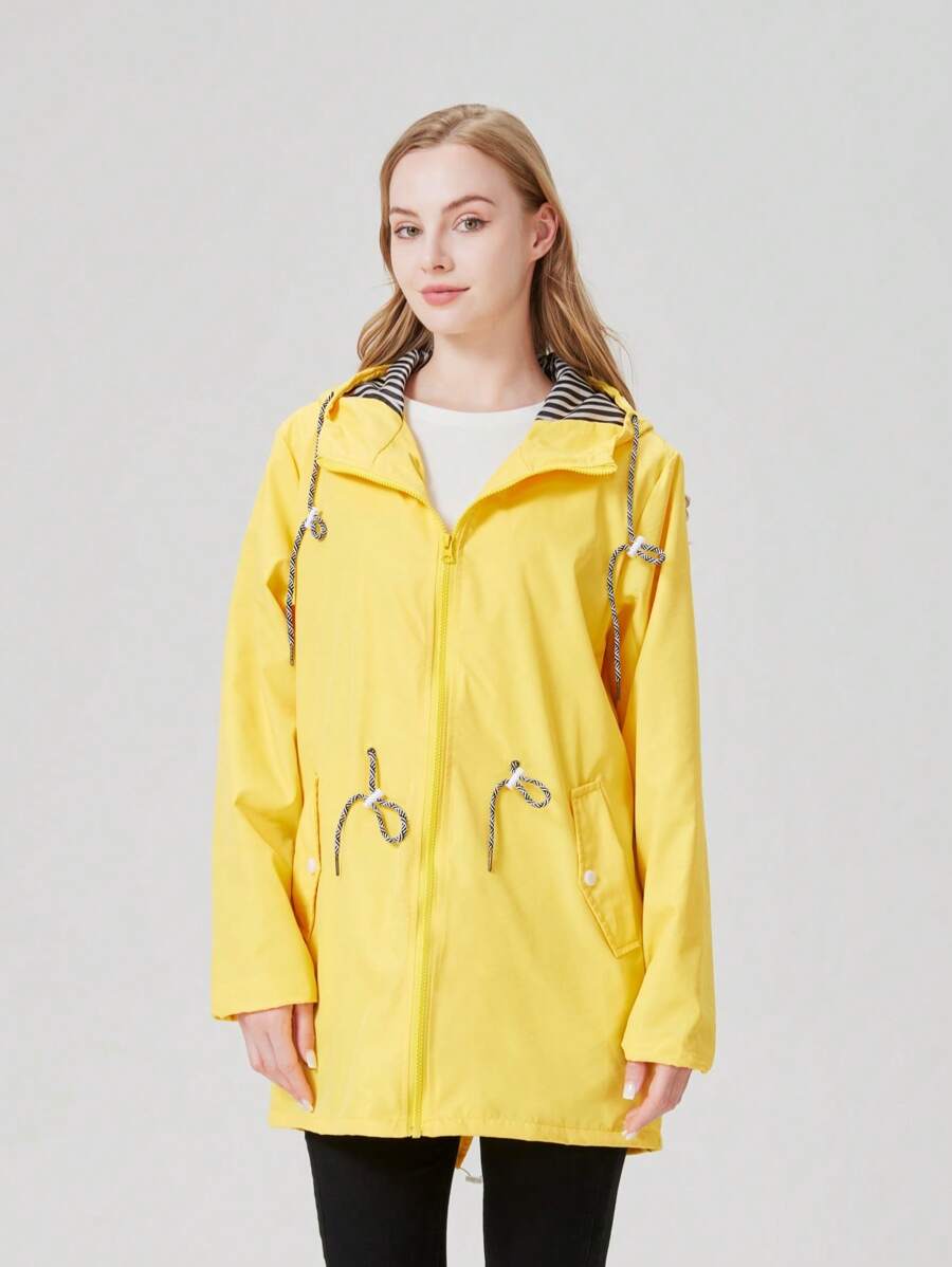 1pc Women's Outdoor Lightweight Windbreaker Jacket With Waist Design, Water-Repellent Fabric For Spring - Yellow - View 1