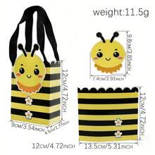 5pcs Creative Cartoon Bee Style Gift Bag With Handle, Yellow And Black Striped Design, Party Packaging Bag, Cartoon Bee Design, Durable Storage Paper Bag, Bee Party Decoration Suitable For Party Gifts, Birthdays, Weddings, Etc