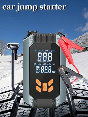 1 pezzo Avviatore di emergenza da 150 PSI e 5000A con compressore d'aria, funzione 5 in 1 con gonfiatore digitale per pneumatici auto, batteria portatile di salvataggio, caricabatterie auto per motori a benzina fino a 10L o fino a 8.0L