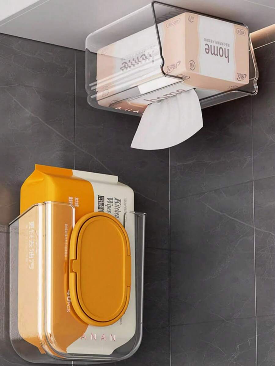 1 pièce Boîte de rangement murale pour boîte de mouchoirs, boîte de rangement pour lingettes humides, en matériau acrylique avec autocollant adhésif, convient pour le salon, la cuisine, la salle de bain, essentiel pour la rentrée scolaire - Multicolore - Voir 1