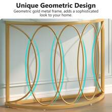 半月形金色控制台桌，43 英寸現代人造大理石入口桌，窄半圓形沙發裝飾桌，帶幾何金屬框架，適用於客廳、走廊，白色和金色 - 白色 - 查看 8