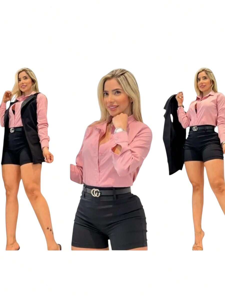 Set 4 Piezas: Short, Cinturón, Chaleco, Camisa. - Negro - Ver 1