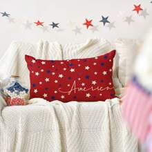 1pc 4th Of July Patriotic Theme Pillowcase, American Star Pattern Single-Sided Sofa Cushion Cover, Pillow Insert Not Included - Red - View 6