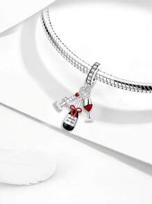 1PC 925 Sterling Silver Gift Box Wine Glass Candle Charm Suitable For Bracelets DIY Women's Jewelry Making And Daily Outfit Matching Jewelry Decoration For Girls
