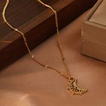 1pc 18K Stainless Steel Star & Moon Design Chain Necklace, Fashionable Jewelry Suitable For Festivals, Parties, Dates, And Office Wear - Yellow Gold - View 7