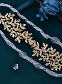Delicate Golden Waist Accessory With Golden Handcrafted Flowers Leaves, Designed To Make The Bride Look Slim And Elegant, Adorned