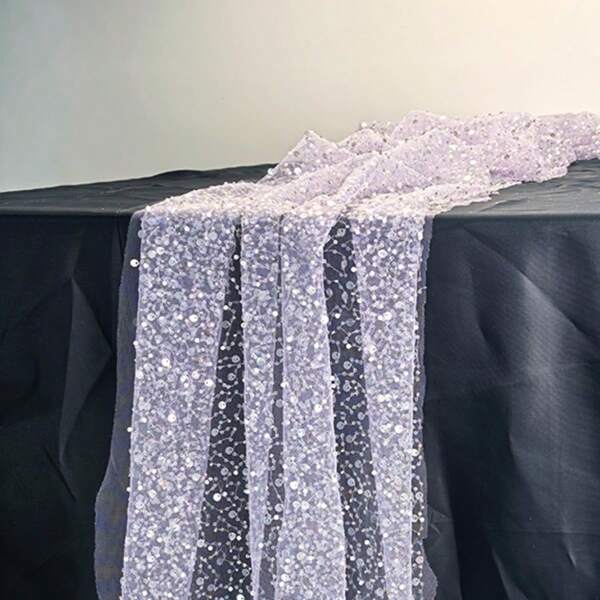 Elegant Sparkling Atmosphere Pearl Sequin Table Runner - Sheer Organza With Pearl Sequin Decor, Suitable For Wedding Decoration, Party Table Decor, Welcome Event, Bridal Shower, Birthday, Tea Party, Art Salon