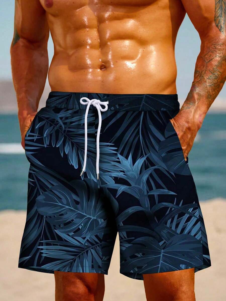 Pantalones cortos informales para hombre talla grande con estampado de árboles de coco y cordón en la cintura, ropa de playa ligera para deportes al aire libre