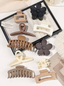 10pcs Set Beige Tone Square Cross Flower Geometric Hair Claw Clips, Simple Design For Daily, Party, Tea Ceremony, Washing Face