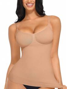 FeelinGirl Womens Tank Top Shapewear Tummy Control Tops Slimming Cami Tank Seamless Compression V Neck Camisole - 駝色 - 查看 4