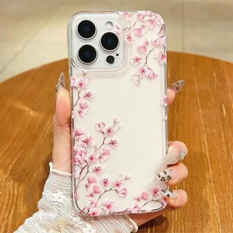花朵防震防摔液态硅胶手机壳 - 适用于 Apple 14/13/12/11/XS/XR/X/7/8/6s Mini Plus Pro Max SE - 透明白黑花卉图案