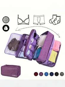 Travel Portable Storage Organizer Bag, Lightweight Oxford Fabric, Multifunctional Compact Packing Solution With Zipper Pouches For Underwear And Accessories, Hand Washable, With Black, Blue, Grey, Purple(Zipper Lining Color Random)
