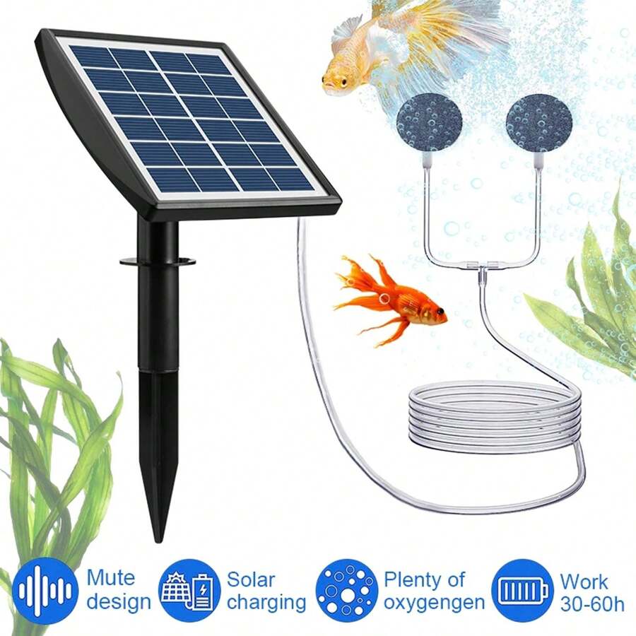 6V 2W 插入式太阳能氧气泵带 8.2 英尺管道 2 个气泡石鱼缸增氧机水族箱氧气曝气机空气泵钓鱼增氧机适用于花园鱼缸户外泳池池塘