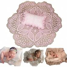 Newborn Baby Photography Props Crochet Baby Wrap Mat With Lace And Posing Pillow Sets Baby Photoshoot Accessories Baby Shower Easter Gift Things For Girls/Boys