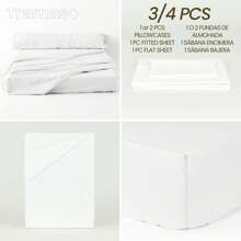 TRAMAS+ 100% 純棉床單套件，包括床單、床單和枕頭套，柔軟透氣的床上用品，透過 OEKO-TEX STANDARD 100 認證 - ✅ 24/72 小時送貨到西班牙（大陸） - 白色 - 查看 8