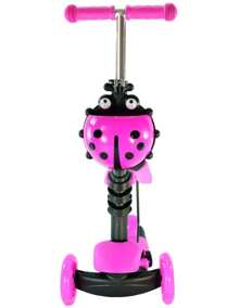 Patin Diablo Scooter Montable Con 3 Ruedas Y Luces Led en las Llantas De Catarina Fucsia, El scooter se puede convertir en carrito que puedes empujar y sin empujar, se convierte en patin y patineta. - Es ajustable conforme tu pequeño crece, - Canastilla al frente de Gusanito o Catarina, - Piso antiderrapante con estrellas en círculos - Rosa Fucsia - Ver 3