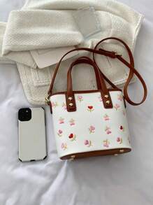 Summer New Internet Celebrity Women's Bag Fashion Handheld Bucket Bag Litchi Pattern Large Capacity Versatile Cute Student Commuter Shoulder Crossbody Bag - White - View 5