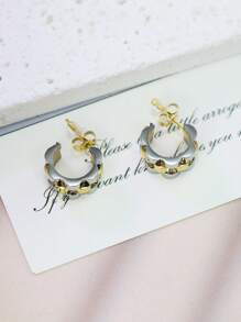 1 Pair Stainless Steel 2-Tone Stud Earrings, Couples Stylish Personalized Earrings