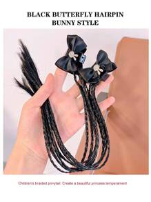 Postiche de queue de cheval tressé en cheveux synthétiques pour enfants avec accessoire nœud papillon. Extensions de cheveux tressées clip-in résistantes à la chaleur pour enfants