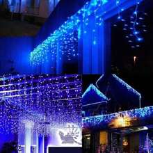 216 LED Window Fairy Curtain String Lights, 8 Modes Fairy Lights For Bedroom Wedding Party Home Garden Outdoor Indoor Wall Decorations - Màu xanh lam - Xem 10