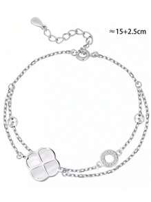 1pc Elegant Silver 925 Four Leaf Clover Bead Bracelet, Delicate Floral Everyday Wear & Party Accessory, Gift For Women - Four Leaf Clover - View 4