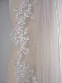 1 Stück fingerSpitzen Länge 37,4 Zoll (95 cm) Brautschleier mit Spitzenapplikation und Metallllamm für Hochzeit, Party, Abschlussball, weiß, elfenbein - Verschiedenfarbig - Übersicht 5