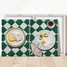 2pcs/Set, Canvas Hanging Painting, Framed Decorative Painting, Poster, Wall Art, Chic Butter And Egg Breakfast Canvas Art, Waterproof Kitchen Decorative Poster For Dining Room, Living Room, Bedroom - Perfect Gift For Home Decor Gifts Birthday Graduation