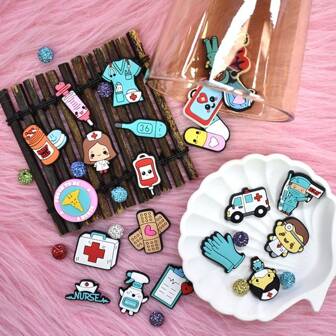 6/12/22pcs-Cute Doctor's Shoe Accessories Set - Kawaii Cartoon Decor Shoe Accessories Detachable, Ideal Christmas And Halloween Gift, Holiday Gift Shoe Accessories