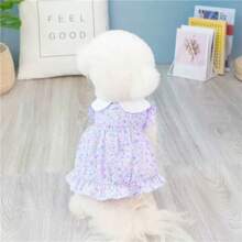 1 Piece Summer Lightweight Comfortable Cute Casual Pet Dog/Cat Ditsy Floral Collared Dress, Suitable For Vacation, Dates, Toy Poodle, Bichon Frise, Small-Medium Breeds